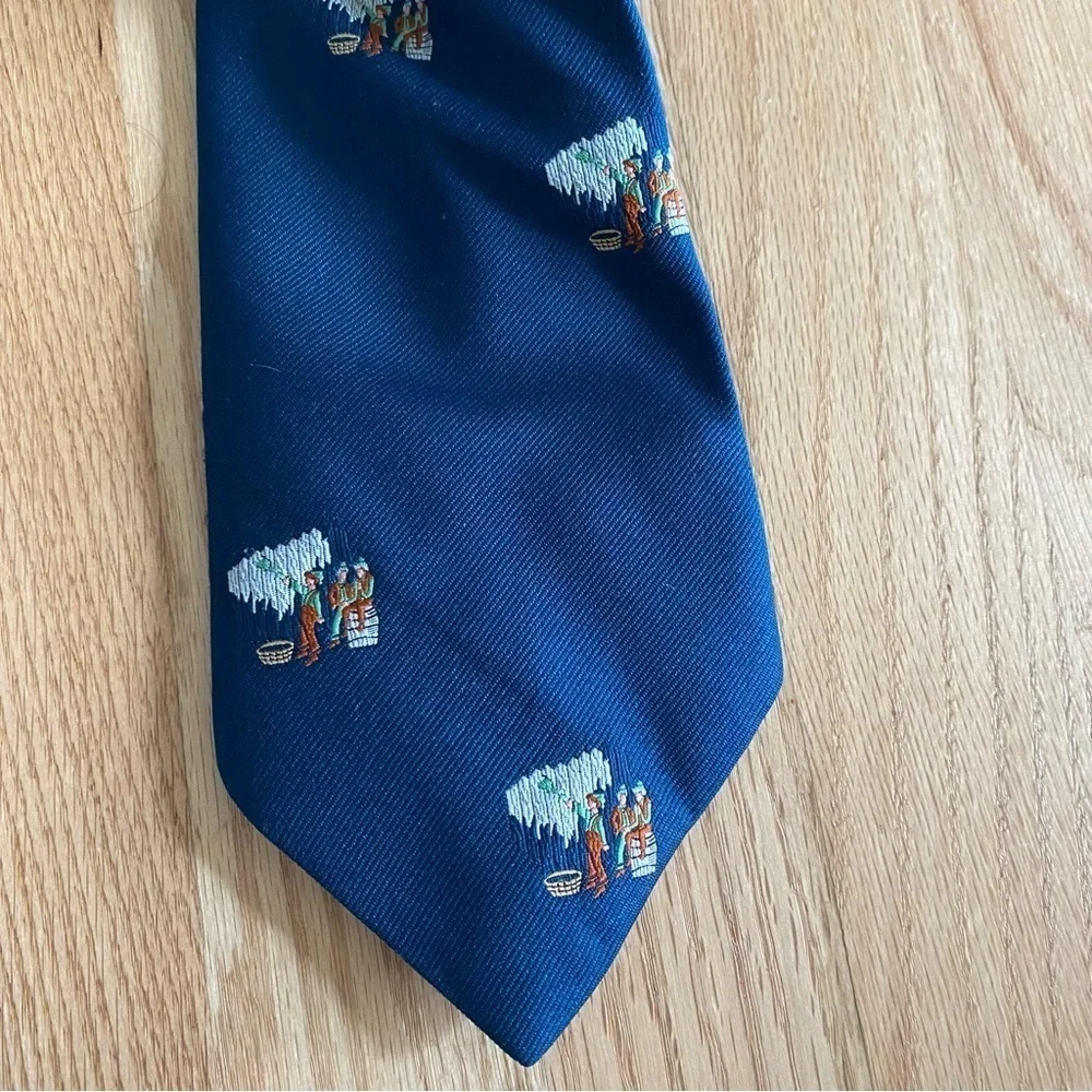 Vintage Starcy UK Neck Tie Blue German Ice Picking Tree Picking European Hungary